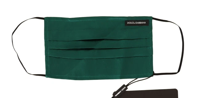 DOLCE & GABBANA Maschera Viso Verde Seta Piegate Elastico Cinturino Taglia Unica