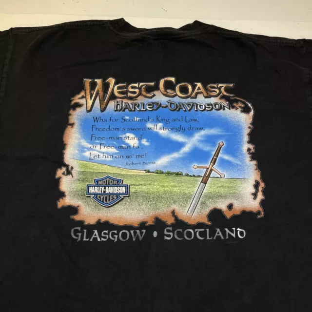 HARLEY DAVIDSON MOTORCYCLES West Coast GLASGOW SCOTLAND TEE T SHIRT Sz Mens L