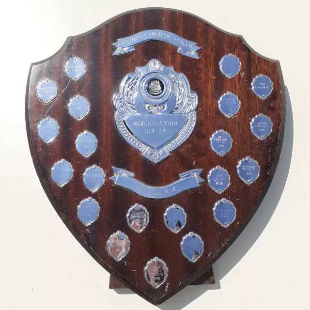 VINTAGE ANTIQUE Wooden Shield Award Trophy 1989