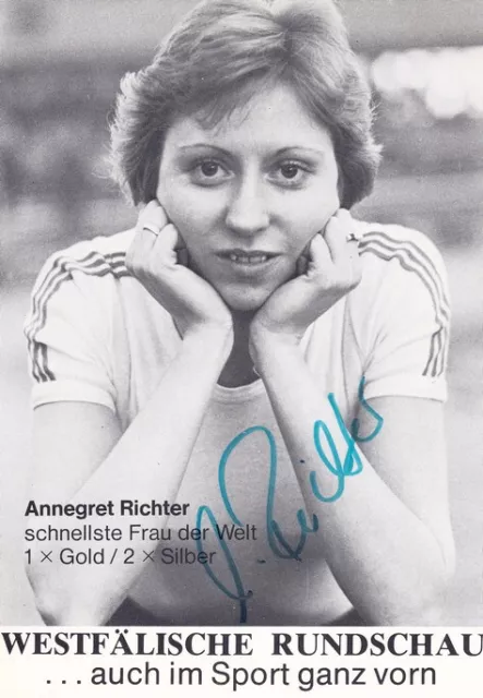 Autogramm Sprint | Annegret RICHTER | 1970er (Portrait SW Westfälische) OS-Gold