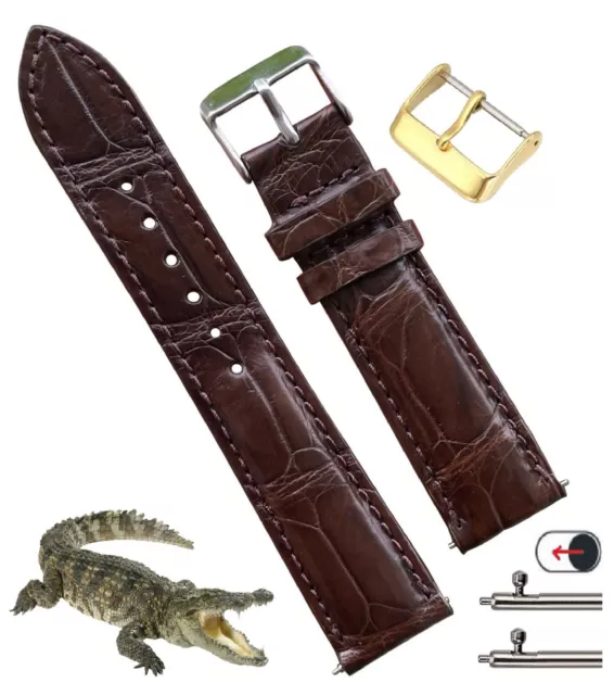 Brown Alligator Leather Watch Band Genuine Mens Crocodile Watch Strap Handmade