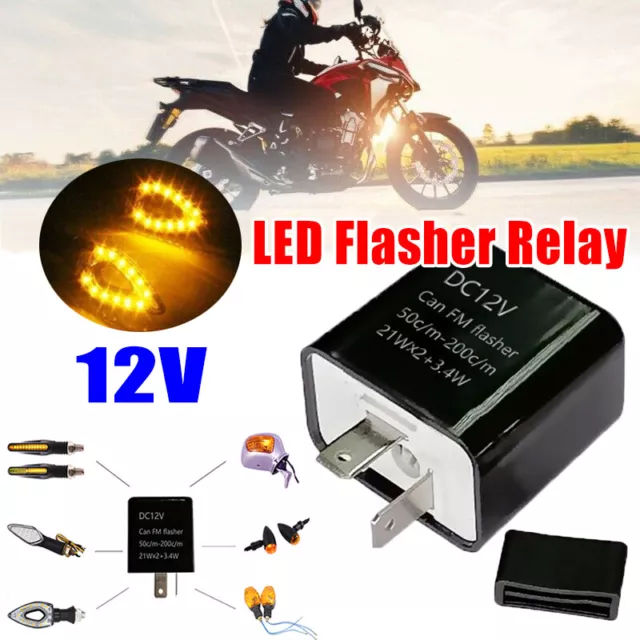 Motorcycle Bike LED 2 Pin 12V Relay Indicator Flasher Adjustable Flashing Rate