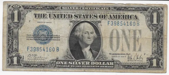 1928 B  U.S. $1  Silver Certificate Note Nice FUNNY BACK MONOPOLY Note