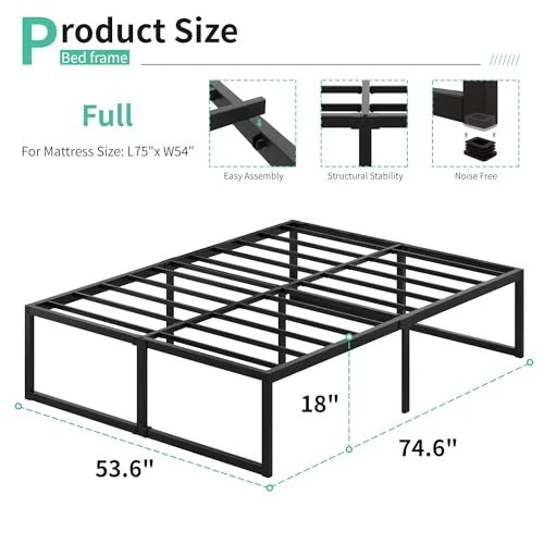 BED FRAME NO Box Spring Needed, Heavy Duty Metal Platform Beds Full 18