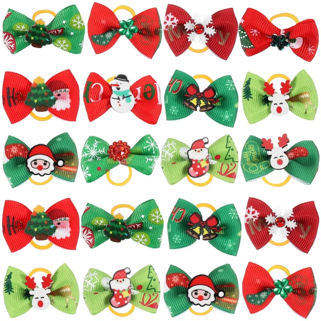 50 pz fiocchi per capelli per animali domestici fiore di Natale cane nodo cucciolo fiocchi per capelli cravatta per capelli per animali domestici