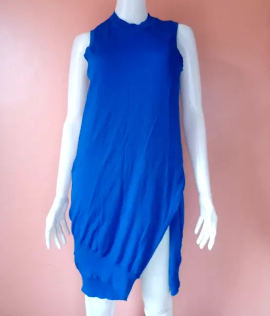 Alexander Wang Sleeveless Asymmetric Merino Wool Knit Slit Dress Blue Size S