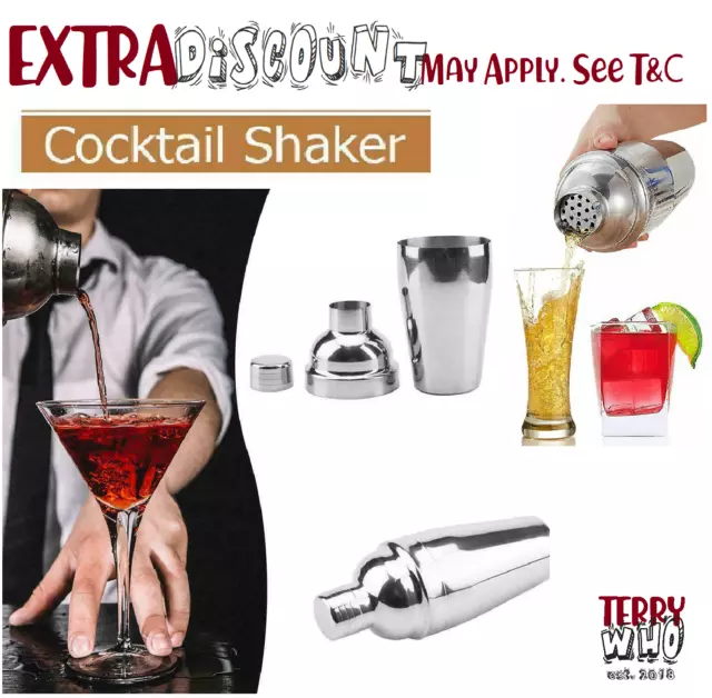 Au Party COCKTAIL SHAKER Stainless Steel Mixer Martini Spirits Bar Wine