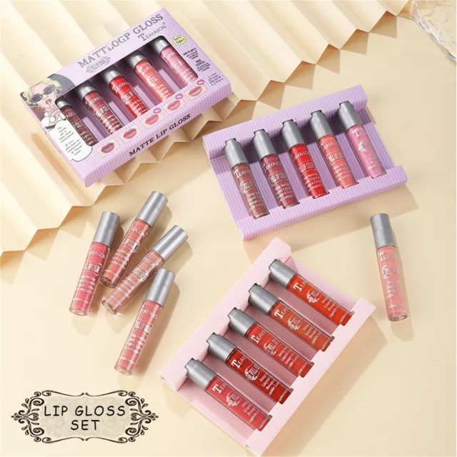 5PCS/Set Long Lasting waterproof Lip Gloss Glitter velvet Matte Liquid Makeup UK