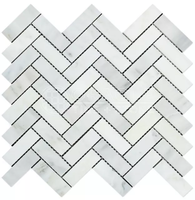 Carrara White Italian (Bianco Carrara) Marble 1 X 3 Herringbone Mosaic Tile