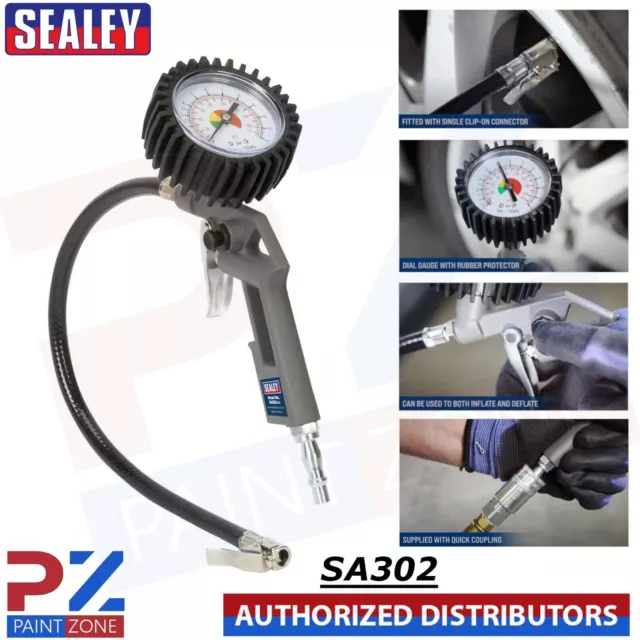 Sealey SA302 Air Line Tyre Inflator 0-175psi Pressure Gauge & 1/4" BSP Connector