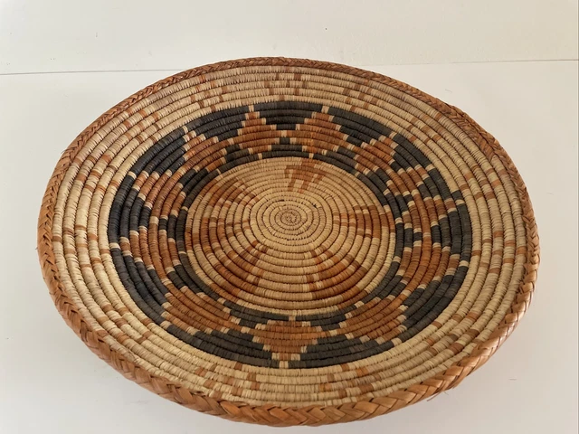 Large Vintage African Hand Woven Grass Coil Basket 16.5" Star Flower