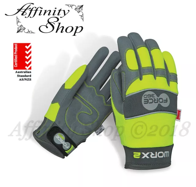 Force360 Mechanic Hi Vis Work Gloves Worx2 Safety Glove Mechanics PPE AS/NZS