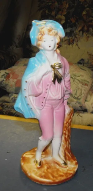 Vintage Victorian Pink & Blue Ceramic Porcelain Man 8" Figurine Gold Trim