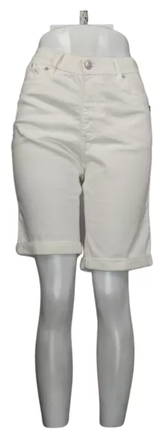 Denim & Co. Women's Petite Shorts 10P Denim Roll Hem Bermuda White A505530