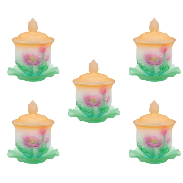 5 Set Tavolo Coppa Santa Bicchiere Acqua Vetro Cina Tè Buddha Offerta Buddista