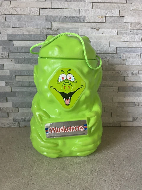 VINTAGE 3 Musketeers HALLOWEEN GREEN MONSTER/GOBLIN CANDY PAIL DISPLAY 1990 MARS