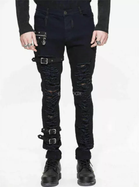 Pantaloni Hole Fashion Rock Uomo Pantaloni Nero Gotico Punk Steampunk Vittoriano