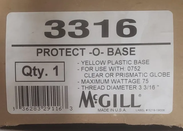 NEW McGill 3316 Yellow Protecto Base for globe