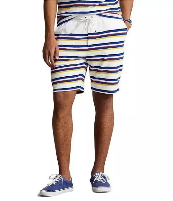 Polo Ralph Lauren Mens L Striped Cotton Blend Terry Spa Shorts w/ Pony  8" NWT