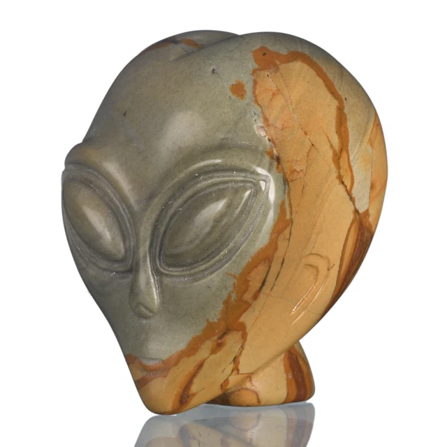 Jaspe natural mookaita tallado a mano calavera alienígena metafísica #35Z64