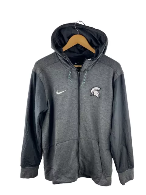 VINTAGE Michigan State Spartans Football Zip Jacket Mens Size L Grey Hood Pocket