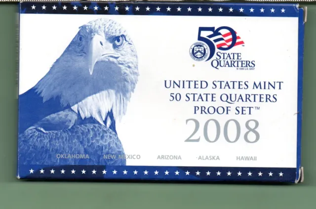 2008 U.s.a. Genuine State Quarters Proof Set In Original Issue Pack (Cn-798)