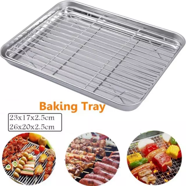 Stainless Steel Baking Tray with Rack BBQ Roaster Oven Cooling Rack Sheet Pan-