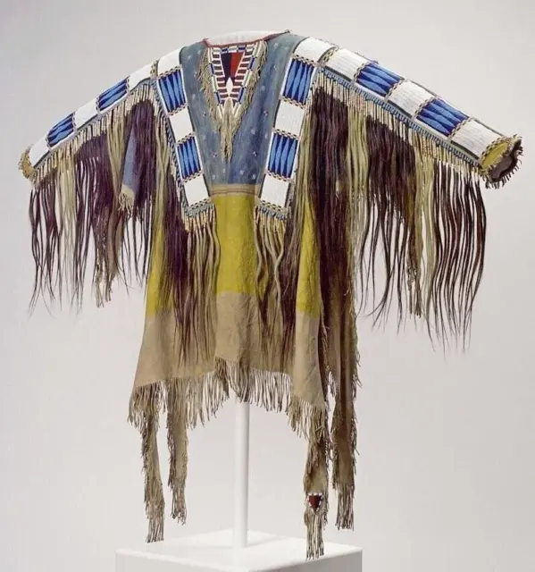 Native American Western Wear Suede Leather Jacket Fringes & Beads Work War Shirt