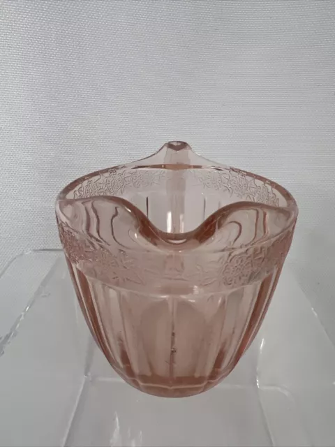 Vintage Jeannette Adam Pink Depression Glass Creamer small pitcher flower print 3