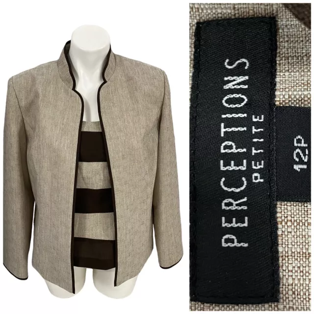 Perceptions 2 Pc Blazer Top Womens 12P Brown Work Office Casual Petite Church