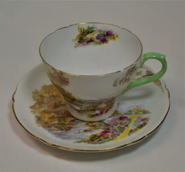 Shelley Hueso China Inglaterra Heather #13419 Juego Taza y Platillo Gainsborough