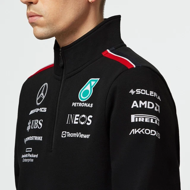 MERCEDES AMG PETRONAS Formula One Team - Sweat-shirt de l'équipe 2023 avec fermeture éclair 1/4, Noir , M