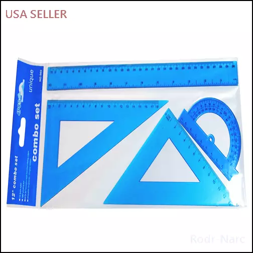 Plastic Ruler Set/180° Protractor Ruler, Rectangular Rulers 7 "30°/60°- 6"45°/90 3