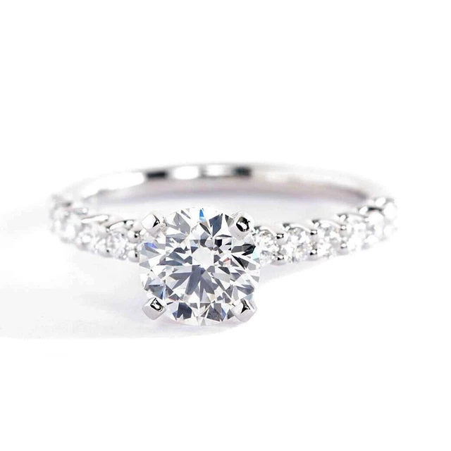 1.30 Cts Simple Round Cut Moissanite Engagement Ring 9K White Gold