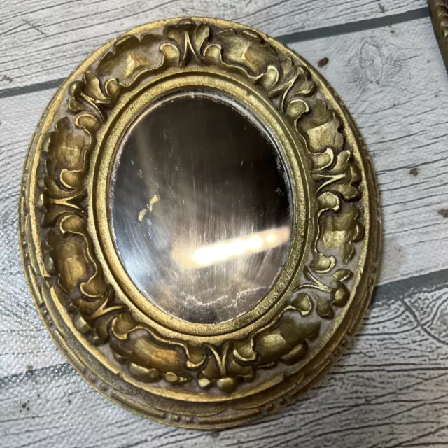 Vintage Italian 6” Miniature Gold Gilt Ornate Wood Frame Mirror Made In Italy