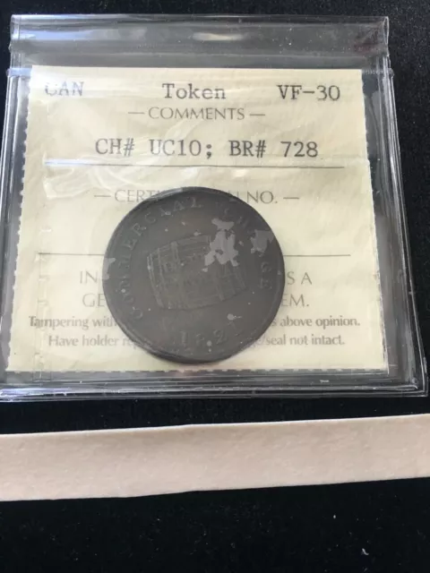 1821  Half Penny Token, Breton #728 ; CH# UC--10,  ICCS Graded**VF-30**