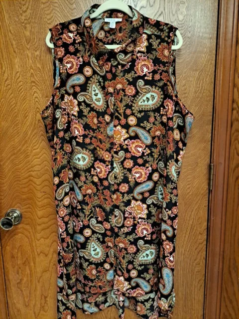 SPENSE colorful paisley sleeveless collared tunic top split hem plus size 2X