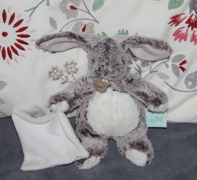 Doudou Babynat Lapin Les Flocons Marron Mouchoir Blanc