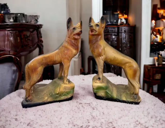 Pair Of 1930’s Art Deco Plaster Models Of German Shepherds