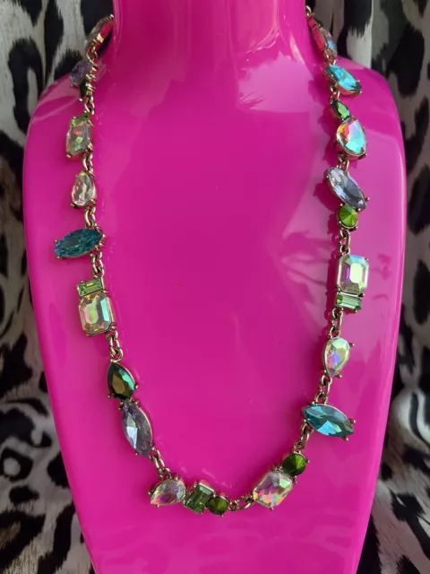 Betsey Johnson Buggin Out SPARKLY Metallic Green AB Pink Crystal Stone Necklace