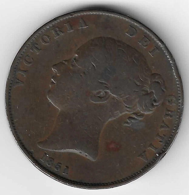 Queen Victoria Young Head 1851 OT Coinage Penny 1d British Coin