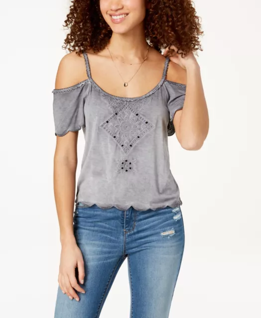 American Rag Juniors' Embroidered Cold-Shoulder Top