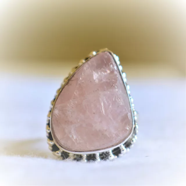 Rose Quarz Druzy Natürlicher Edelstein 925 Sterlingsilber HANDMADE Schmuck Ring,