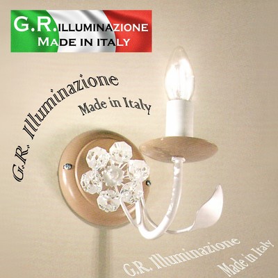 Cora APPLIQUE IN FERRO BATTUTO 1 LUCE BIANCO ORO PERLE LAMPADA DA PARETE SHABBY Cora 