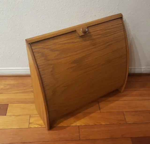 Antique Tambour Roll Top Wooden Stationary Cabinet Box Desk Organizer Shelf