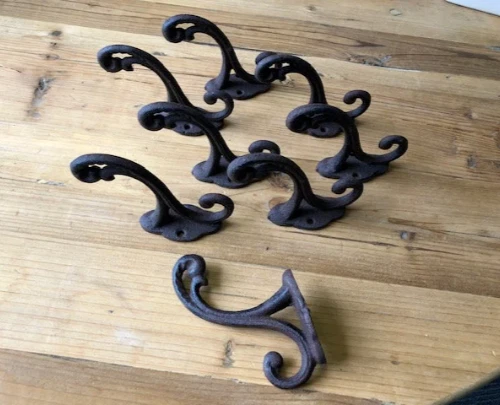 8 Cast Iron Rustic Victorian Style Coat Hooks Hook Rack Hall Tree Vintage Look