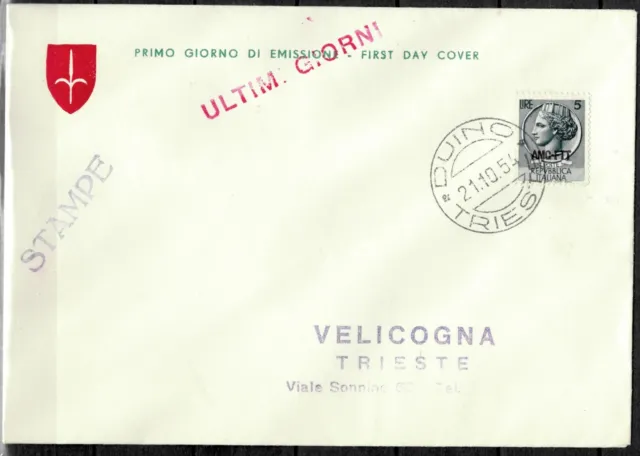 Italy / Trieste A 1954 ☀ AMG - FTT  ☀ Cover