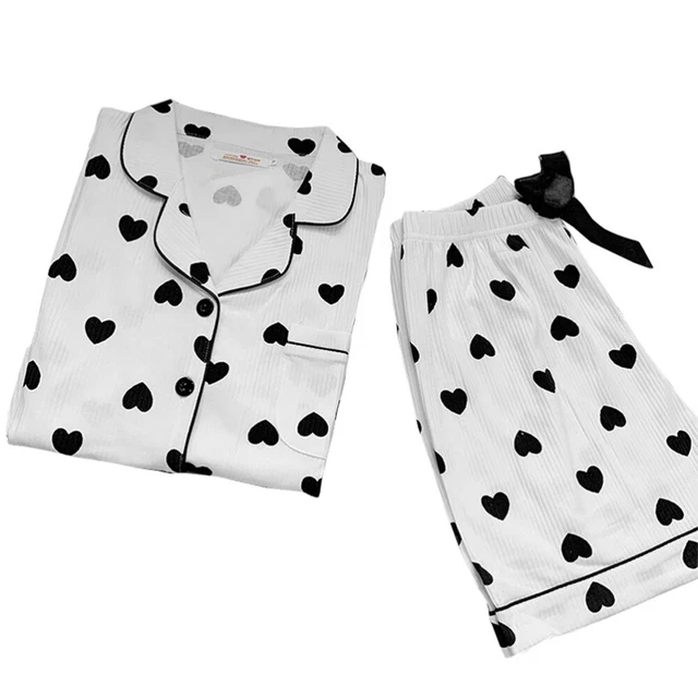 1 set camicia da notte estiva donna a maniche corte cotone stampa a punti ondulati