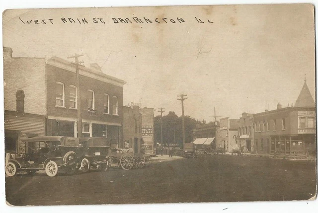 Barrington, IL Illinois 1917 RPPC Postcard, Main Street Scene by Huckins