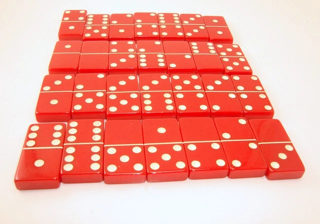 Vintage Set of 28 Cherry Red Bakelite Dominoes in Box